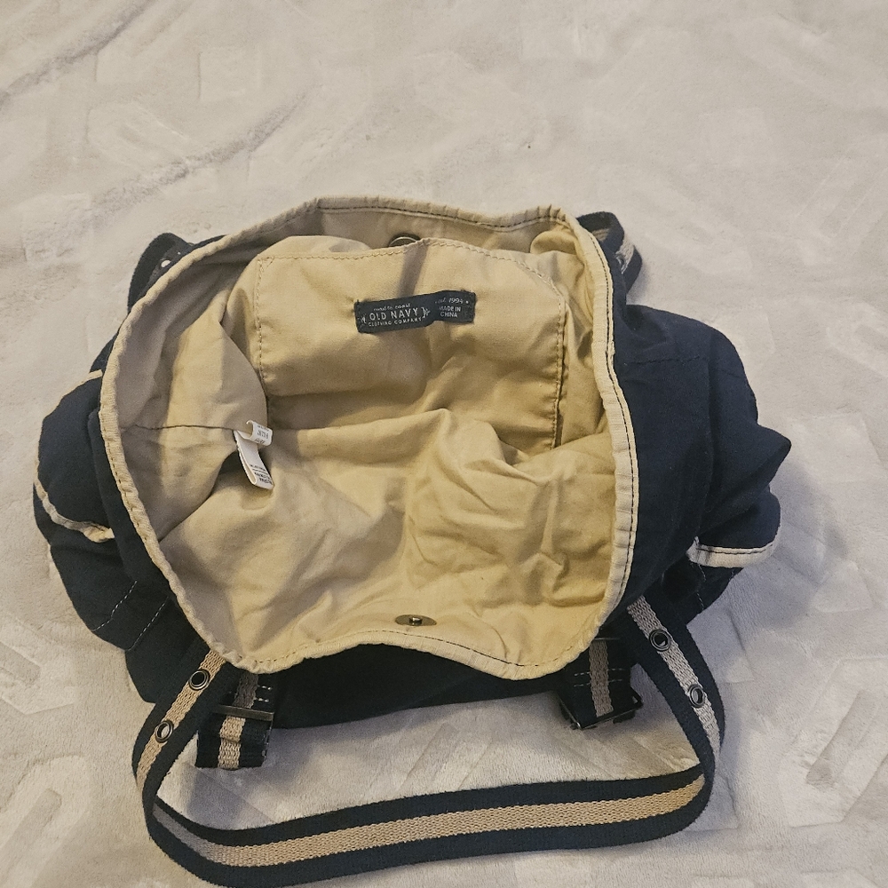 Y2K OLD Navy Bag Purse Navy Blue Ripstop Canvas grommet handles Grunge Gorpcore - Picture 6 of 15